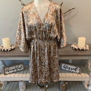 Mittoshop Paisley Mini Dress in Brown and Cream
